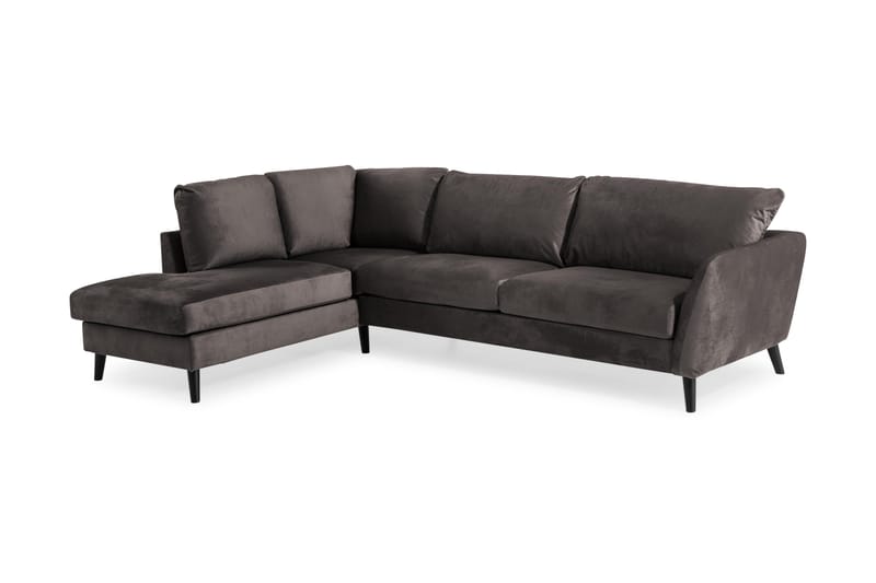 Trend 4-seters Venstrevendt L-formet Sjeselongsofa i Fløyel - Mørk grå - Møbler - Sofaer - Sofaer med sjeselong - 4 seters sofa med divan