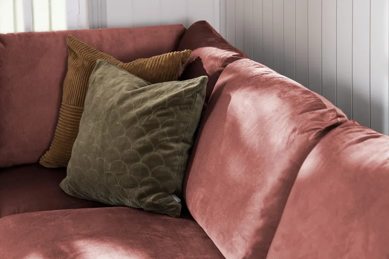 Trend 4-seters Venstrevendt L-formet Sjeselongsofa i Fløyel - Rosa - Møbler - Sofaer - Sofaer med sjeselong - 4 seters sofa med divan
