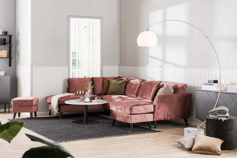 Trend 4-seters Venstrevendt L-formet Sjeselongsofa i Fløyel - Rosa - Møbler - Sofaer - Sofaer med sjeselong - 4 seters sofa med divan