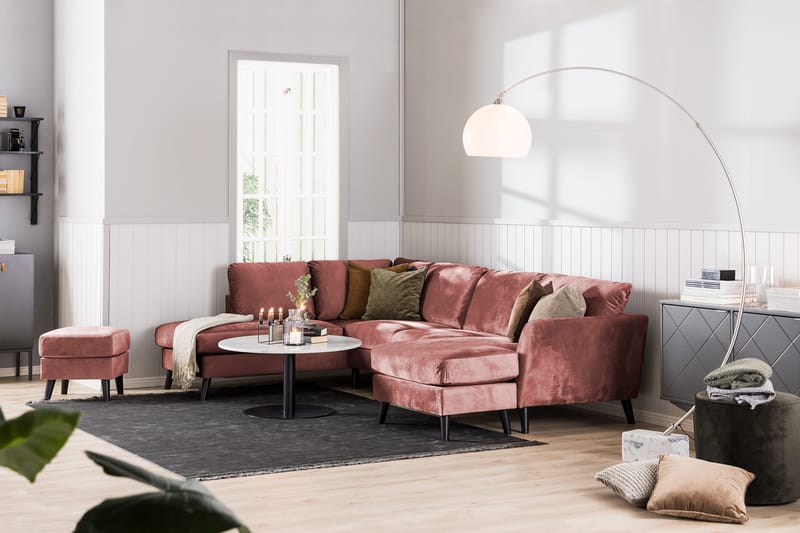 Trend 4-seters Venstrevendt L-formet Sjeselongsofa i Fløyel - Rosa - Møbler - Sofaer - Sofaer med sjeselong - 4 seters sofa med divan