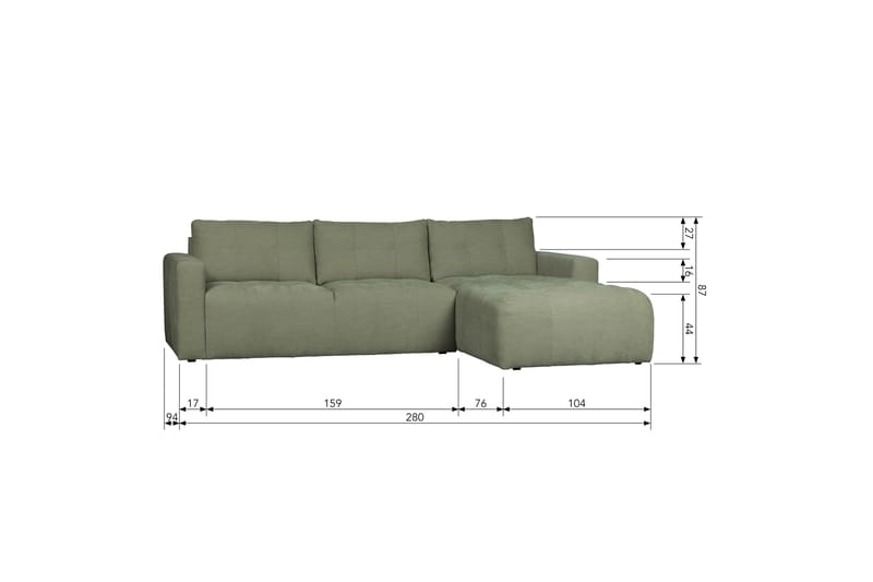 3-Seters Sofa Neukir Høyre - Grønn - 3 seters sofa med divan - Sofaer med sjeselong