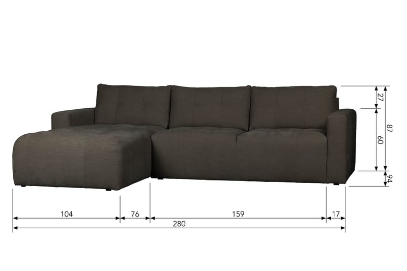 3-Seters Sofa Neukir Venstre - Antrasitt - 3 seters sofa med divan - Sofaer med sjeselong