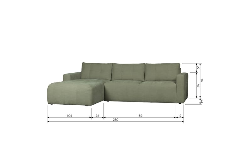 3-Seters Sofa Neukir Venstre - Grønn - 3 seters sofa med divan - Sofaer med sjeselong