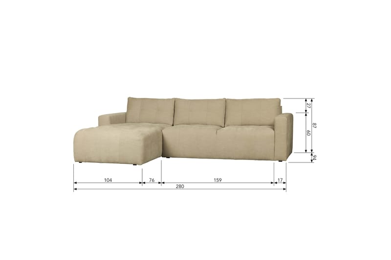 3-Seters Sofa Neukir Venstre - Sand - 3 seters sofa med divan - Sofaer med sjeselong