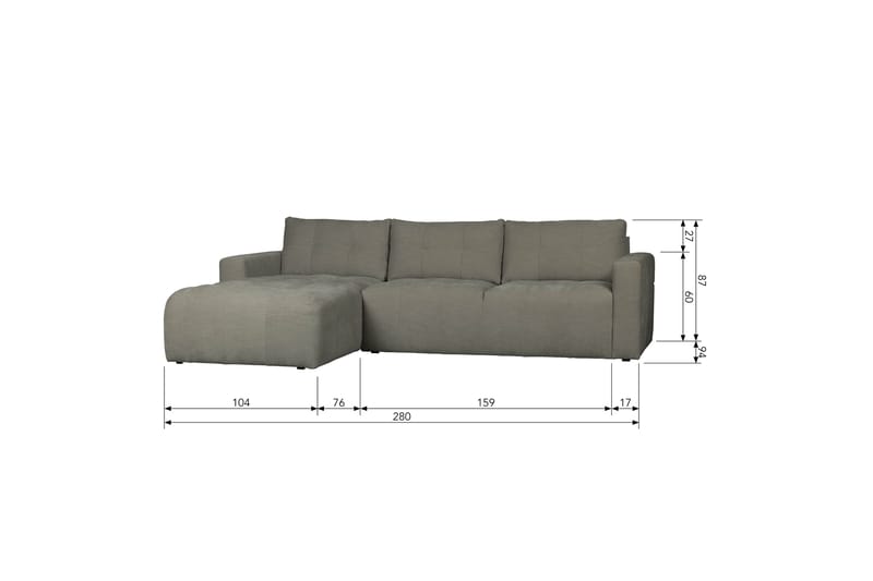 3-Seters Sofa Neukir Venstre - Varmgrå - 3 seters sofa med divan - Sofaer med sjeselong