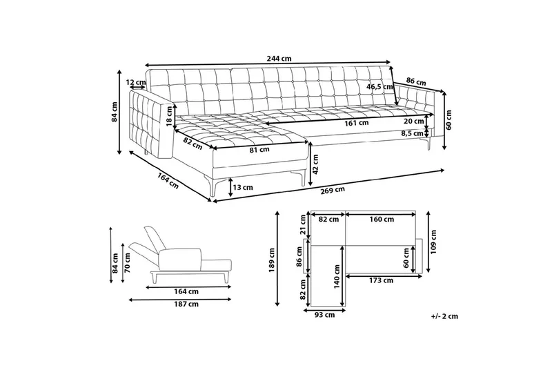 Aberdeen Hjørnesofa 267 cm - Grå - Møbler - Sofaer - Sofaer med sjeselong - 4 seters sofa med divan