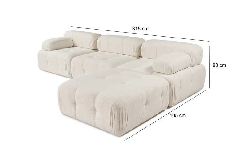 Belgin Boblet Divansofa 3-seters 315 cm bred - Lys / Beige - Møbler - Sofaer - Modulsofaer - Komplett modulsofa