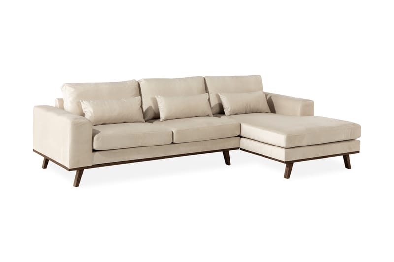 Copenhagen 4-seters Høyrevendt L-formet Divansofa i Fløyel - Beige - Møbler - Sofaer - Sofaer med sjeselong - 4 seters sofa med divan