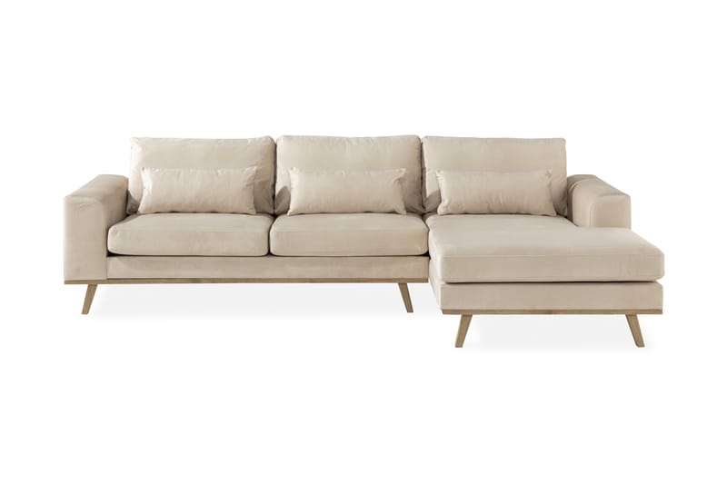 Copenhagen 4-seters Høyrevendt L-formet Divansofa i Fløyel - Beige - Møbler - Sofaer - Sofaer med sjeselong - 4 seters sofa med divan