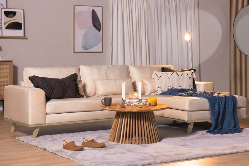 Copenhagen 4-seters Høyrevendt L-formet Divansofa i Fløyel - Beige - Møbler - Sofaer - Sofaer med sjeselong - 4 seters sofa med divan