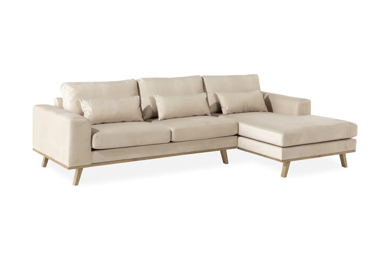 Copenhagen 4-seters Høyrevendt L-formet Divansofa i Fløyel - Beige - Møbler - Sofaer - Sofaer med sjeselong - 4 seters sofa med divan
