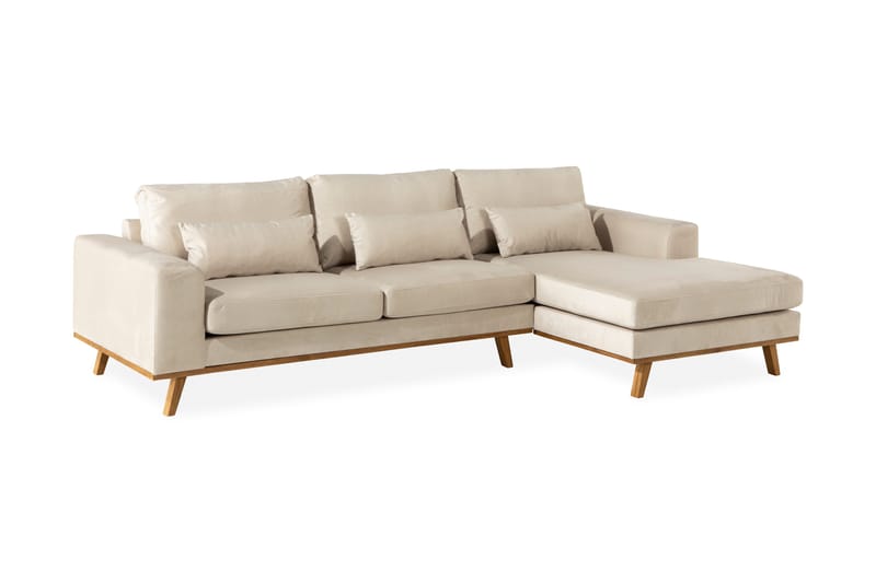 Copenhagen 4-seters Høyrevendt L-formet Divansofa i Fløyel - Beige - Møbler - Sofaer - Sofaer med sjeselong - 4 seters sofa med divan