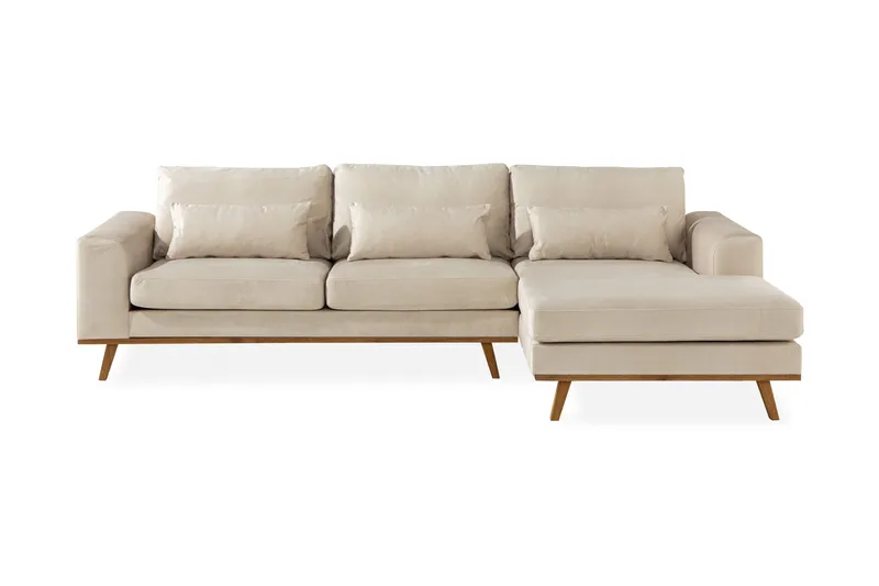 Copenhagen 4-seters Høyrevendt L-formet Divansofa i Fløyel - Beige - Møbler - Sofaer - Sofaer med sjeselong - 4 seters sofa med divan