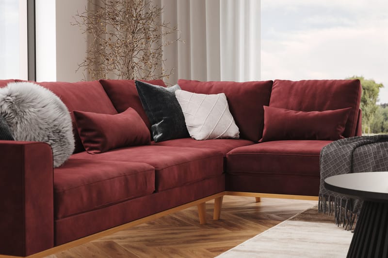 Copenhagen 4-seters Høyrevendt L-formet Divansofa i Fløyel - Lilla - Møbler - Sofaer - Sofaer med sjeselong - 4 seters sofa med divan