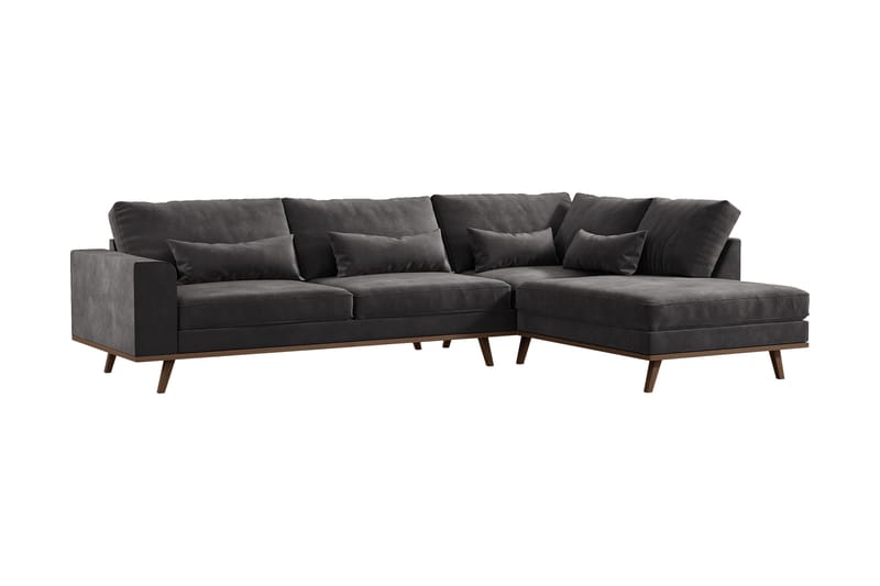 Copenhagen 4-seters Høyrevendt L-formet Divansofa i Fløyel - Mørk grå - Møbler - Sofaer - Sofaer med sjeselong - 4 seters sofa med divan