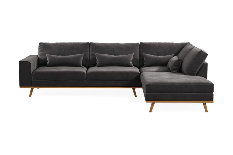 Copenhagen 4-seters Høyrevendt L-formet Divansofa i Fløyel - Mørk grå - Møbler - Sofaer - Sofaer med sjeselong - 4 seters sofa med divan