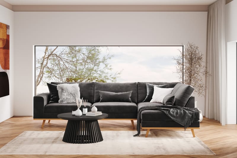 Copenhagen 4-seters Høyrevendt L-formet Divansofa i Fløyel - Mørk grå - Møbler - Sofaer - Sofaer med sjeselong - 4 seters sofa med divan