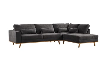 Copenhagen 4-seters Høyrevendt L-formet Divansofa i Fløyel - Mørk grå - Møbler - Sofaer - Sofaer med sjeselong - 4 seters sofa med divan