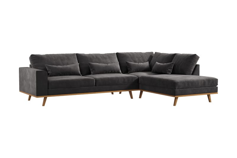 Copenhagen 4-seters Høyrevendt L-formet Divansofa i Fløyel - Mørk grå - Møbler - Sofaer - Sofaer med sjeselong - 4 seters sofa med divan