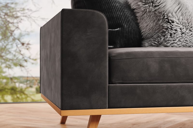 Copenhagen 4-seters Høyrevendt L-formet Divansofa i Fløyel - Mørk grå - Møbler - Sofaer - Sofaer med sjeselong - 4 seters sofa med divan