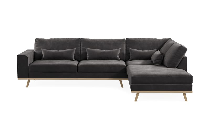 Copenhagen 4-seters Høyrevendt L-formet Divansofa i Fløyel - Mørk grå - Møbler - Sofaer - Sofaer med sjeselong - 4 seters sofa med divan