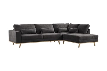 Copenhagen 4-seters Høyrevendt L-formet Divansofa i Fløyel - Mørk grå - Møbler - Sofaer - Sofaer med sjeselong - 4 seters sofa med divan