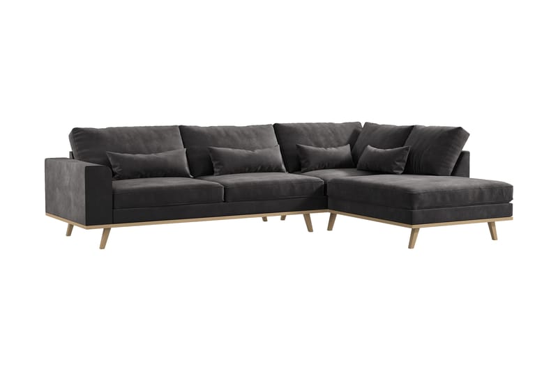 Copenhagen 4-seters Høyrevendt L-formet Divansofa i Fløyel - Mørk grå - Møbler - Sofaer - Sofaer med sjeselong - 4 seters sofa med divan