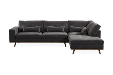 Copenhagen 4-seters Høyrevendt L-formet Divansofa i Fløyel - Mørk grå - Møbler - Sofaer - Sofaer med sjeselong - 4 seters sofa med divan