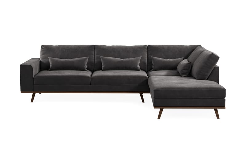 Copenhagen 4-seters Høyrevendt L-formet Divansofa i Fløyel - Mørk grå - Møbler - Sofaer - Sofaer med sjeselong - 4 seters sofa med divan