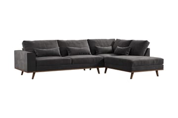 Copenhagen 4-seters Høyrevendt L-formet Divansofa i Fløyel - Mørk grå - Møbler - Sofaer - Sofaer med sjeselong - 4 seters sofa med divan