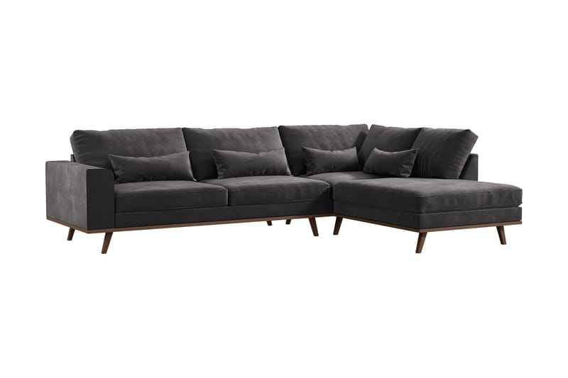Copenhagen 4-seters Høyrevendt L-formet Divansofa i Fløyel - Mørk grå - Møbler - Sofaer - Sofaer med sjeselong - 4 seters sofa med divan