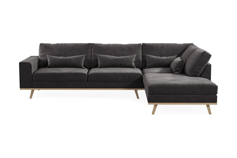Copenhagen 4-seters Høyrevendt L-formet Divansofa i Fløyel - Mørk grå - Møbler - Sofaer - Sofaer med sjeselong - 4 seters sofa med divan