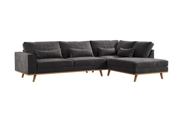 Copenhagen 4-seters Høyrevendt L-formet Divansofa i Fløyel - Mørk grå - Møbler - Sofaer - Sofaer med sjeselong - 4 seters sofa med divan