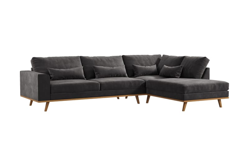 Copenhagen 4-seters Høyrevendt L-formet Divansofa i Fløyel - Mørk grå - Møbler - Sofaer - Sofaer med sjeselong - 4 seters sofa med divan