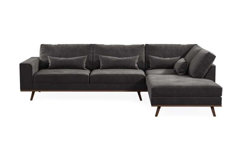 Copenhagen 4-seters Høyrevendt L-formet Divansofa i Fløyel - Mørk grå - Møbler - Sofaer - Sofaer med sjeselong - 4 seters sofa med divan