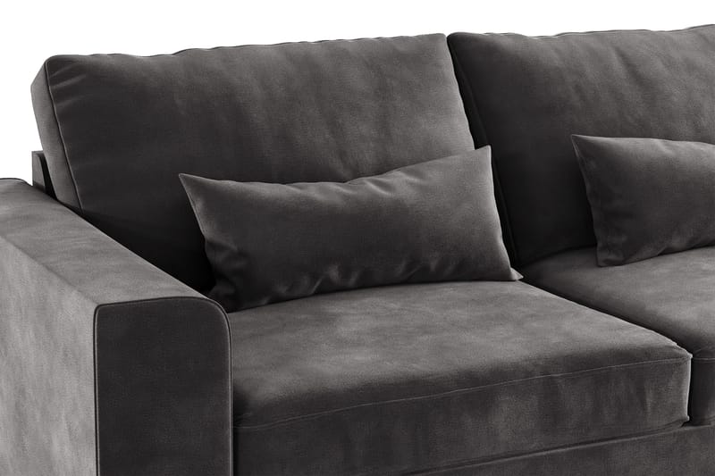Copenhagen 4-seters Høyrevendt L-formet Divansofa i Fløyel - Mørk grå - Møbler - Sofaer - Sofaer med sjeselong - 4 seters sofa med divan