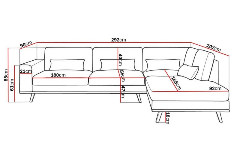 Copenhagen 4-seters Høyrevendt L-formet Divansofa i Kunstlær - Brun - Møbler - Sofaer - Sofaer med sjeselong - 4 seters sofa med divan