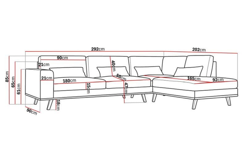 Copenhagen 4-seters Høyrevendt L-formet Divansofa i Kunstlær - Brun - Møbler - Sofaer - Sofaer med sjeselong - 4 seters sofa med divan