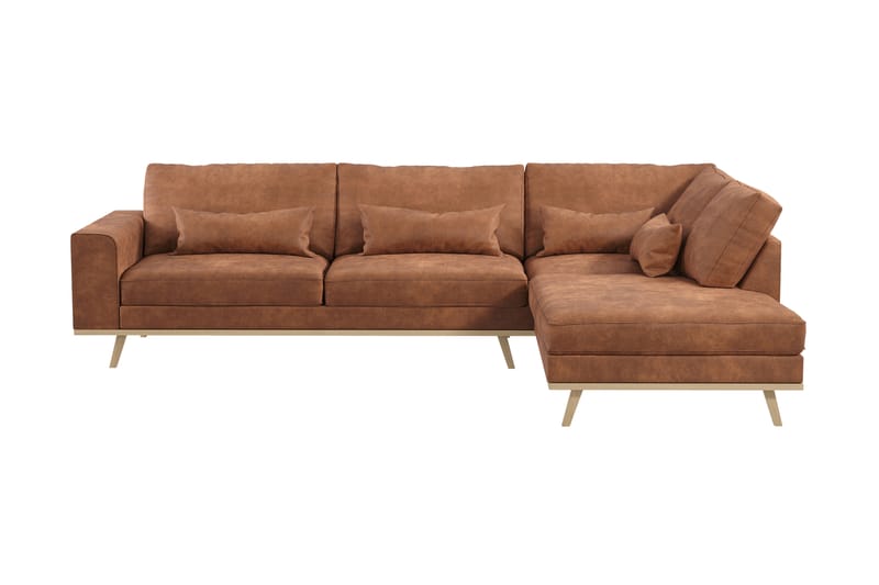 Copenhagen 4-seters Høyrevendt L-formet Divansofa i Kunstlær - Brun - Møbler - Sofaer - Sofaer med sjeselong - 4 seters sofa med divan