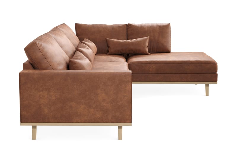 Copenhagen 4-seters Høyrevendt L-formet Divansofa i Kunstlær - Brun - Møbler - Sofaer - Sofaer med sjeselong - 4 seters sofa med divan