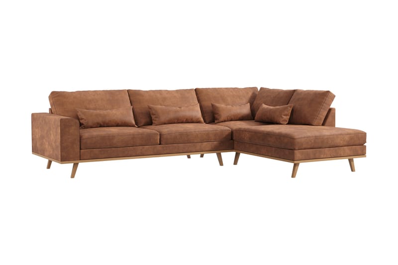 Copenhagen 4-seters Høyrevendt L-formet Divansofa i Kunstlær - Brun - Møbler - Sofaer - Sofaer med sjeselong - 4 seters sofa med divan