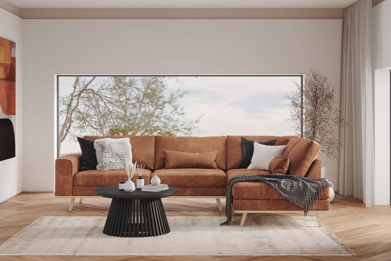 Copenhagen 4-seters Høyrevendt L-formet Divansofa i Kunstlær - Brun - Møbler - Sofaer - Sofaer med sjeselong - 4 seters sofa med divan