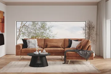 Copenhagen 4-seters Høyrevendt L-formet Divansofa i Kunstlær - Brun - Møbler - Sofaer - Sofaer med sjeselong - 4 seters sofa med divan