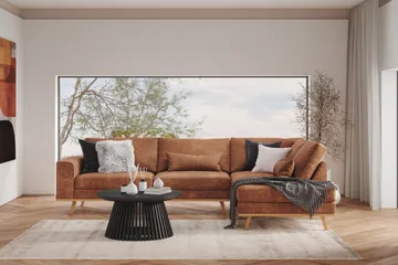 Copenhagen 4-seters Høyrevendt L-formet Divansofa i Kunstlær - Brun - Møbler - Sofaer - Sofaer med sjeselong - 4 seters sofa med divan