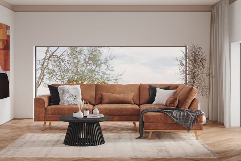 Copenhagen 4-seters Høyrevendt L-formet Divansofa i Kunstlær - Brun - Møbler - Sofaer - Sofaer med sjeselong - 4 seters sofa med divan