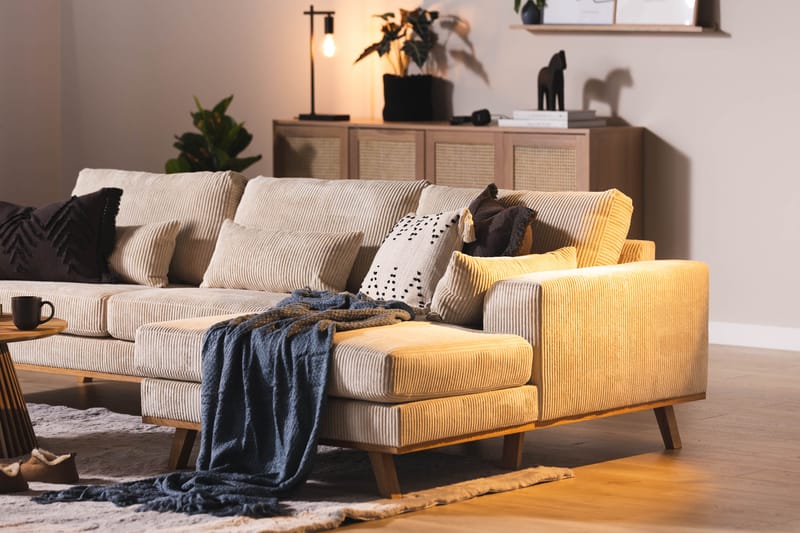 Copenhagen 4-seters Høyrevendt L-formet Dyp Divansofa i Manchester - Beige - Møbler - Sofaer - Sofaer med sjeselong - 4 seters sofa med divan