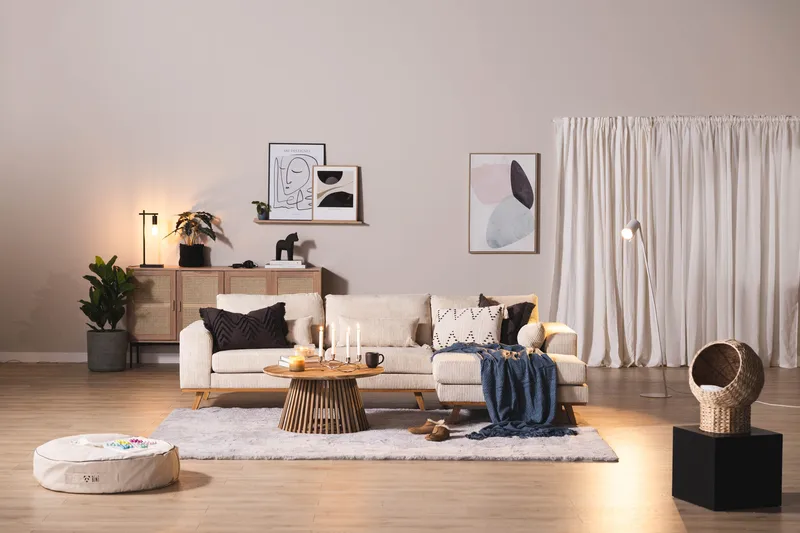 Copenhagen 4-seters Høyrevendt L-formet Dyp Divansofa i Manchester - Beige - Møbler - Sofaer - Sofaer med sjeselong - 4 seters sofa med divan