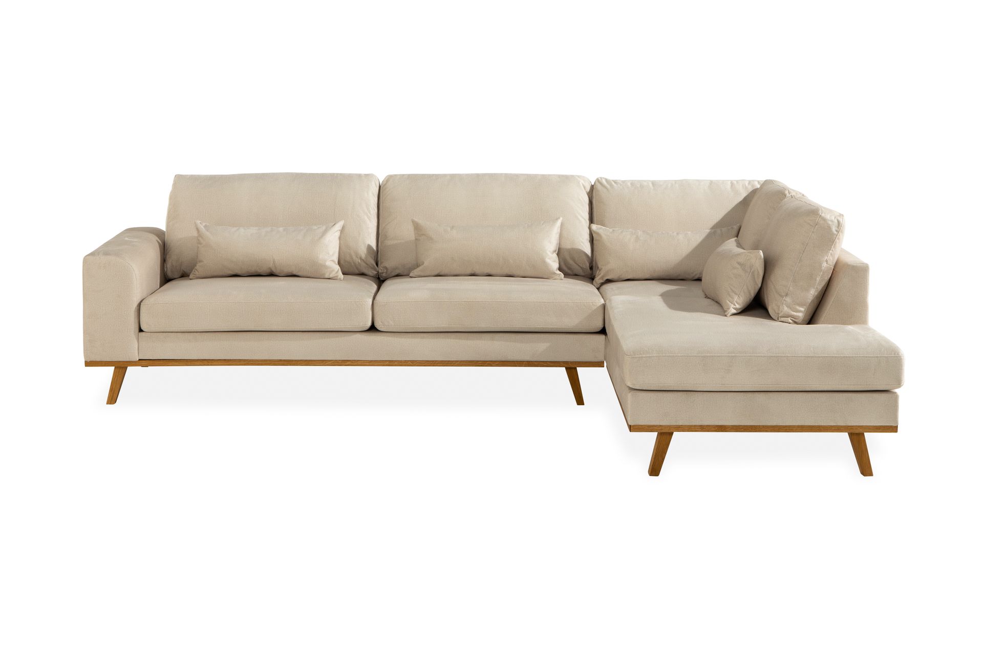 Copenhagen 4-seters Høyrevendt L-formet Sjeselongsofa i Fløyel - Beige - Møbler - Sofaer - Sofaer med sjeselong - 4 seters sofa med divan