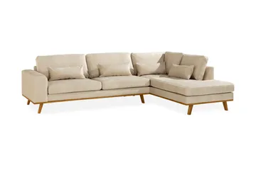 Copenhagen 4-seters Høyrevendt L-formet Sjeselongsofa i Fløyel - Beige - Møbler - Sofaer - Sofaer med sjeselong - 4 seters sofa med divan