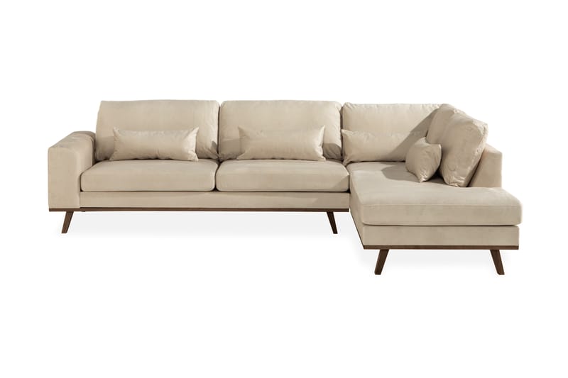 Copenhagen 4-seters Høyrevendt L-formet Sjeselongsofa i Fløyel - Beige - Møbler - Sofaer - Sofaer med sjeselong - 4 seters sofa med divan